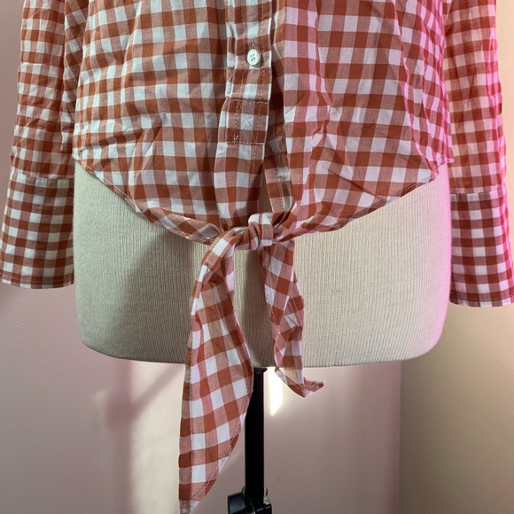 J. Crew Women's Sz 4 Tie Waist Button Down plaid Cotton shirt - Picture 2 of 8